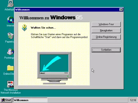 "Screenshot WINDOWS 95 Setup Welcome Screen"